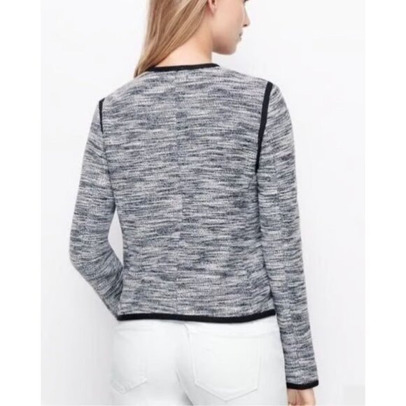 Ann Taylor Open Front Blue Tweed Knit Blazer Jacket w/Pockets Size S Cardigan - Picture 2 of 11